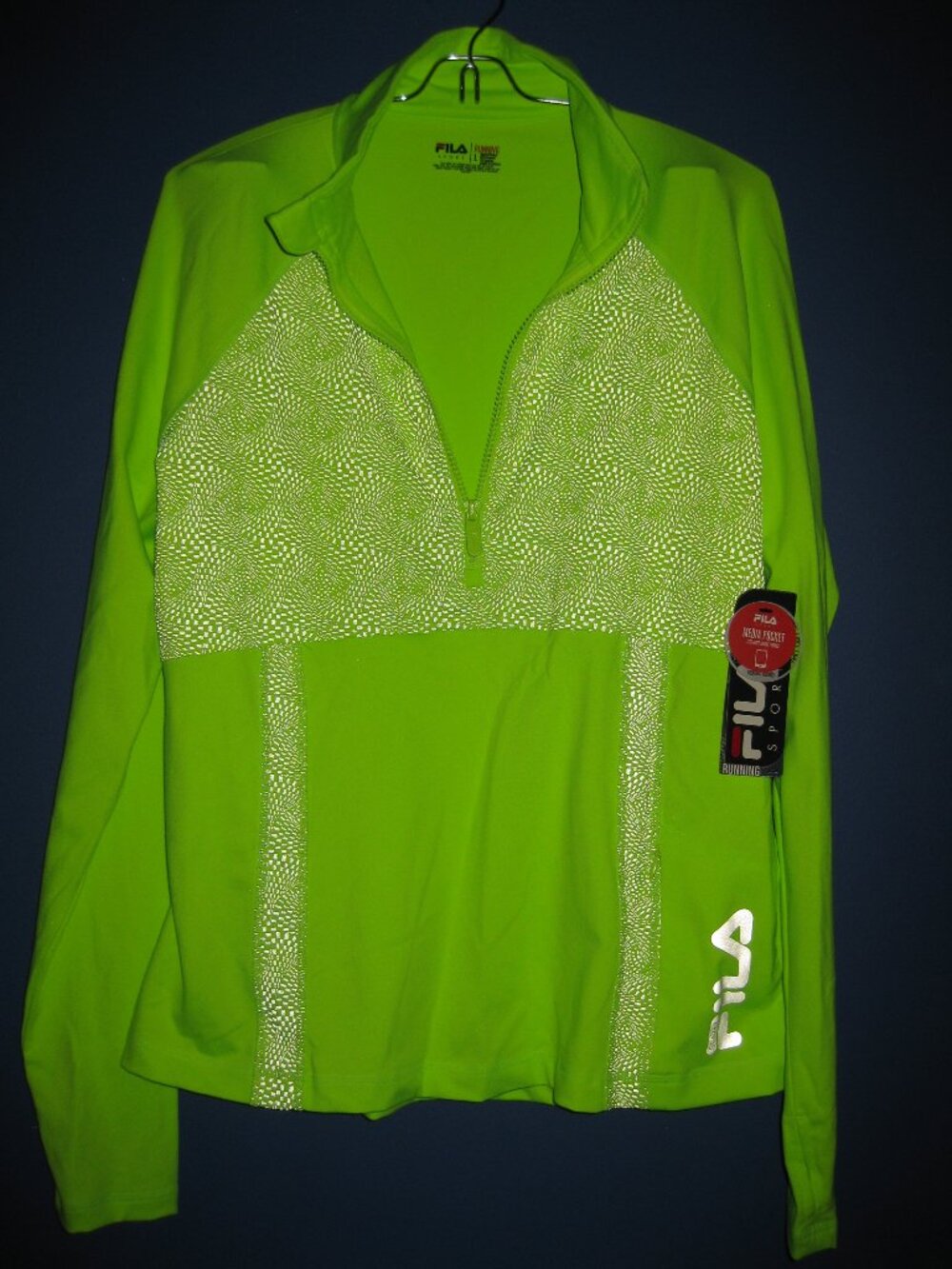 Brand New Fila Fluorescent Green Size Large 1/4 Zip Running Jacket